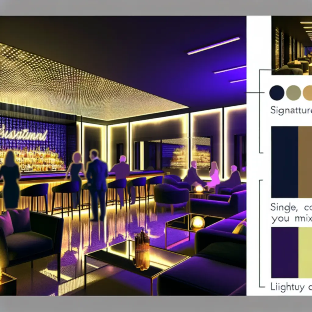 Stijlvolle cocktail lounge met neonaccenten en signatuurbarn