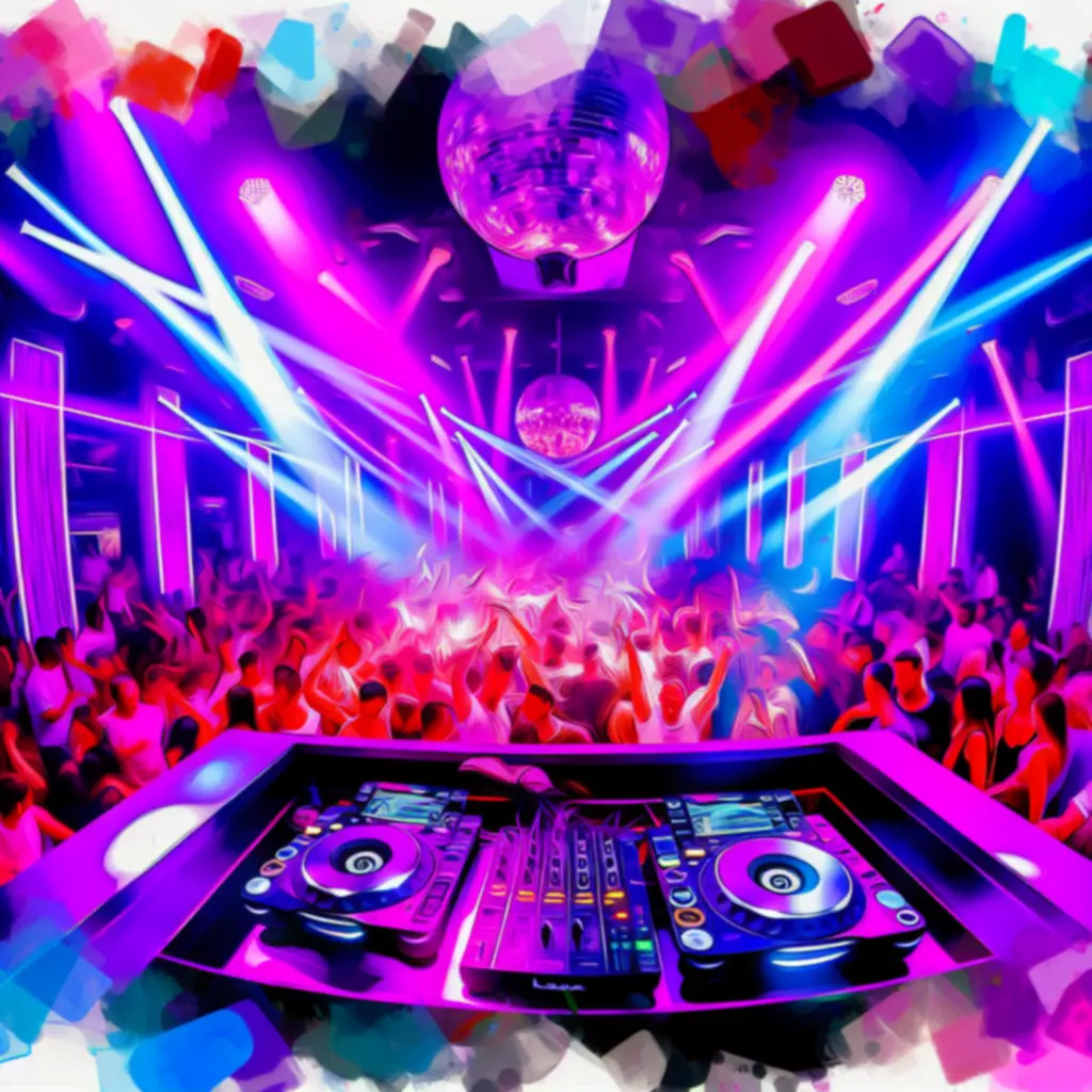 Vibrerende nightlife met DJ en neonlichten