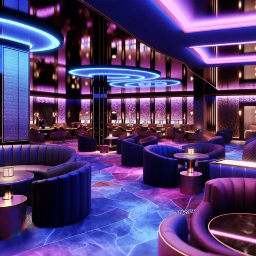 Elegante VIP lounge met gedimde neonverlichting
